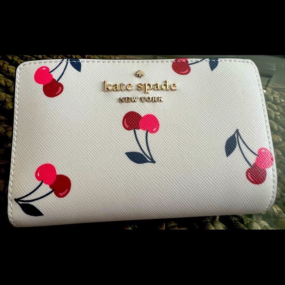 Kate Spade Stacy Dancing Cherries Printed Medium Compact Bifold Wallet